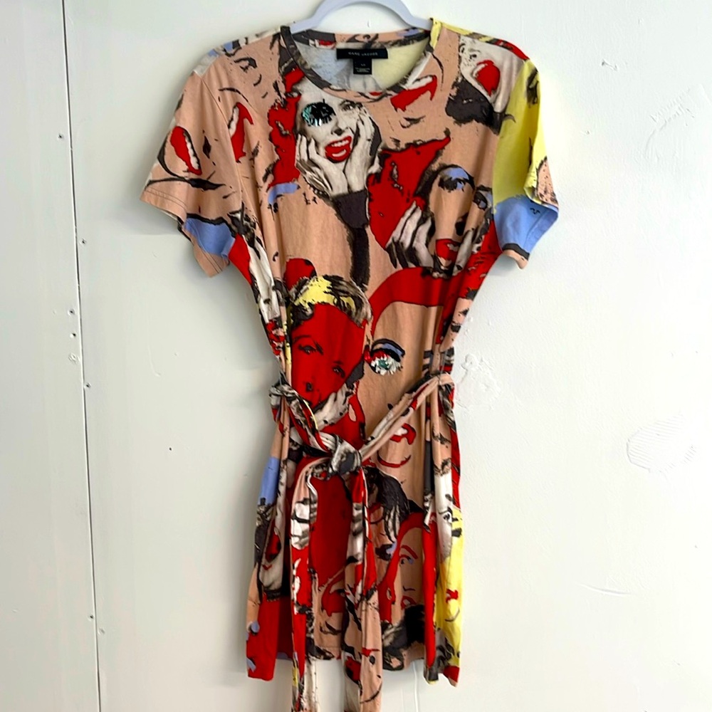 Marc Jacobs Shocking Faces and Eyelash Fringe Multicolor Graphic Dress Belt Tie